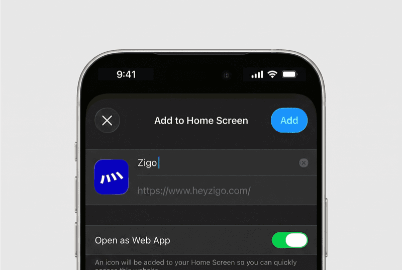 The Add to Home Screen naming dialog